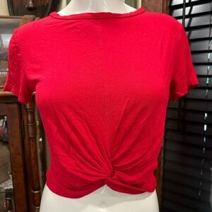EUC Amazon red  Casual Twist Hem Short Sleeve Round Neck Crop Top Tee Shirt